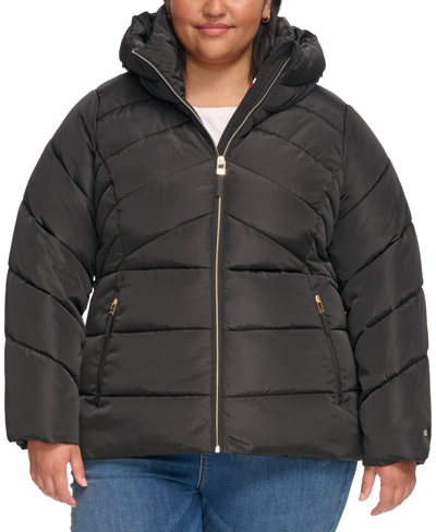 Tommy Hilfiger Women's Plus Hooded Puffer Coat In Black | ModeSens