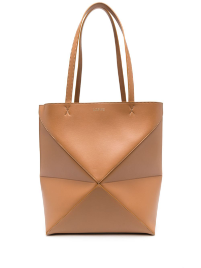 Shop Loewe Brown Puzzle Leather Medium Tote Bag