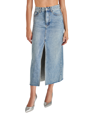 Shop Steve Madden Women's Avani Front-slit Denim Maxi Skirt In Light Wash