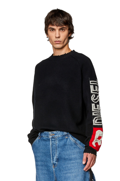 Shop Diesel Wool Sweater With Cut-up Logo In Black