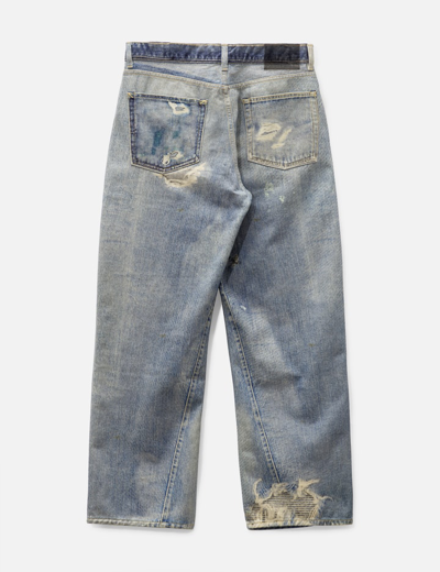 Our Legacy Third Cut Distressed-print Jeans In Blue
