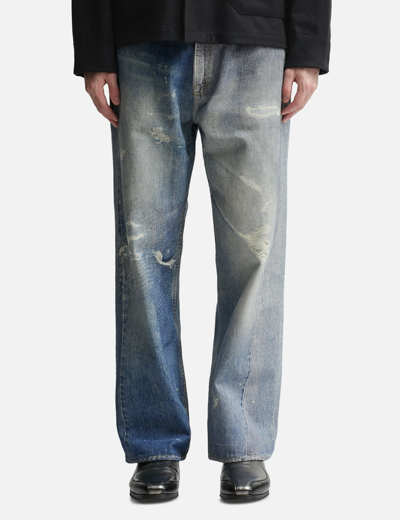 Our Legacy Third Cut Distressed-print Jeans In Blue