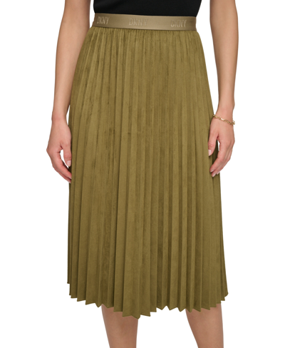 Shop Dkny Women's Pleated Faux Suede Skirt In Light Fatigue