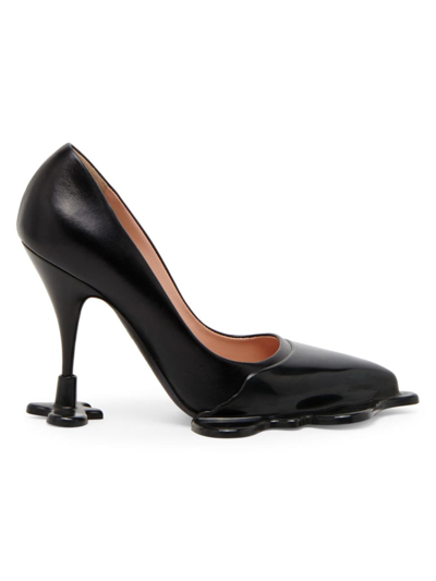 Shop Moschino Women's Morphed Effect 100mm Leather Pumps In Nero