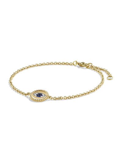 Shop David Yurman Women's Cable Collectibles Evil Eye Charm With Blue Sapphire, Diamonds & Black Diamonds In 18k Yello In Gold