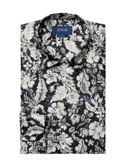 Shop Eton Men's Slim-fit Floral Silk Dress Shirt In Blue