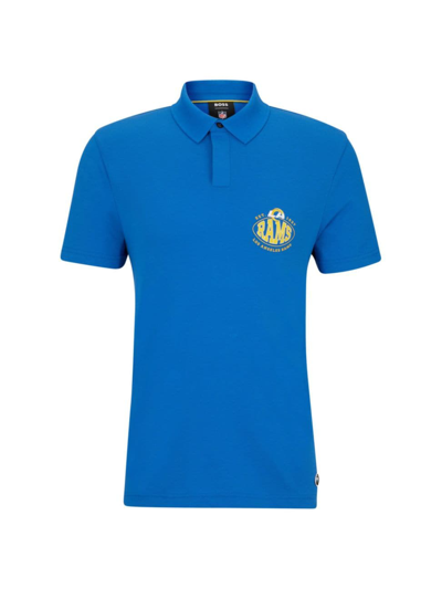 Shop Hugo Boss Men's Boss X Nfl Cotton-piqué Polo Shirt With Collaborative Branding In Rams Bright Blue