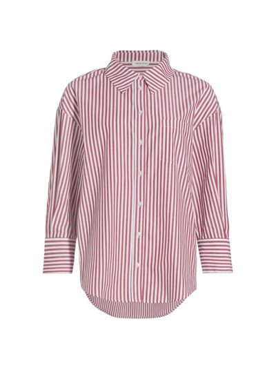 Shop Anine Bing Women's Mika Oversized Striped Cotton Shirt In Red And White Stripe