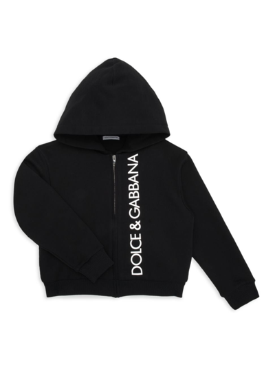Shop Dolce & Gabbana Little Boy's & Boy's St. Cartina Logo Zip Hoodie In Black