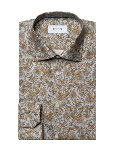Shop Eton Men's Contemporary-fit Paisley Twill Shirt In Brown