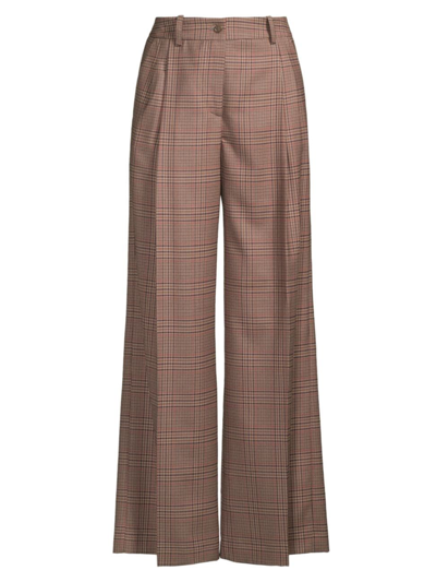 Shop Rosso35 Women's Prince Of Wales Wide-leg Trousers In Taupe