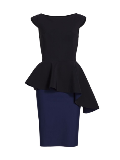 Shop Chiara Boni La Petite Robe Women's Etheline Cap-sleeve Peplum Dress In Nero Blue Notte