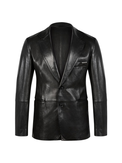 Shop Rta Men's Leather Two-button Blazer In Black
