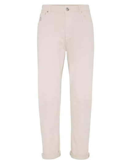 Shop Brunello Cucinelli Men's Dyed Comfort Denim Leisure Fit Five-pocket Trousers In Beige