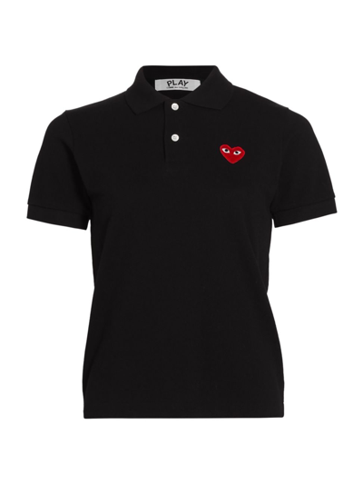 Shop Comme Des Garçons Play Women's Heart Cotton Polo Shirt In Black