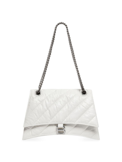 Shop Balenciaga Women's Crush Medium Chain Bag Quilted In Optic White
