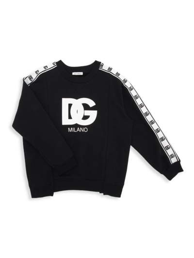 Shop Dolce & Gabbana Little Boy's & Boy's Grosgrain Logo Crewneck Sweatshirt In Black