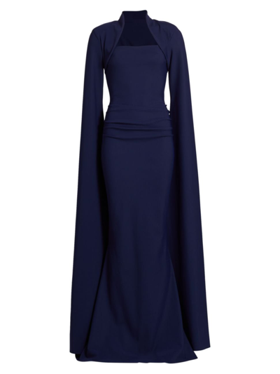 Shop Chiara Boni La Petite Robe Women's Reiko Cape-sleeve Gown In Blue Notte