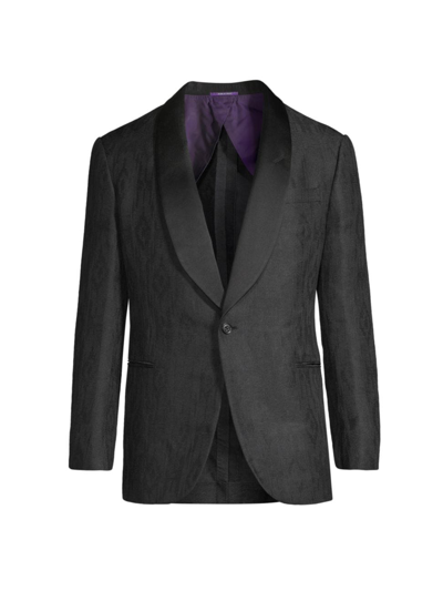 Shop Ralph Lauren Purple Label Men's Jacquard Linen-silk One-button Jacket In Black On Black
