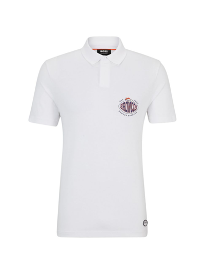 Shop Hugo Boss Men's Boss X Nfl Cotton-piqué Polo Shirt With Collaborative Branding In Broncos Open White