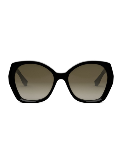 Shop Fendi Women's Lettering 57mm Butterfly Sunglasses In Black