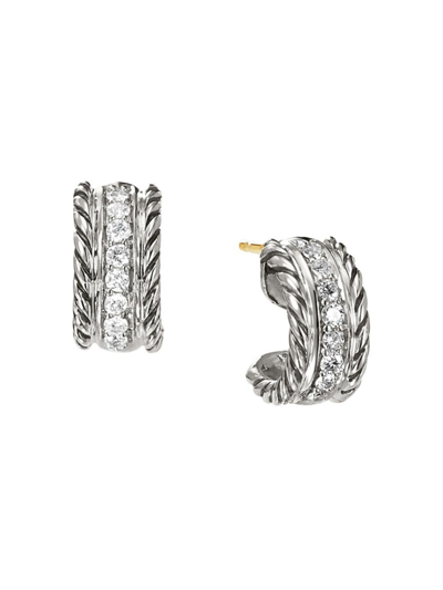 Shop David Yurman Women's Cable Classics Earrings With Diamonds In Silver