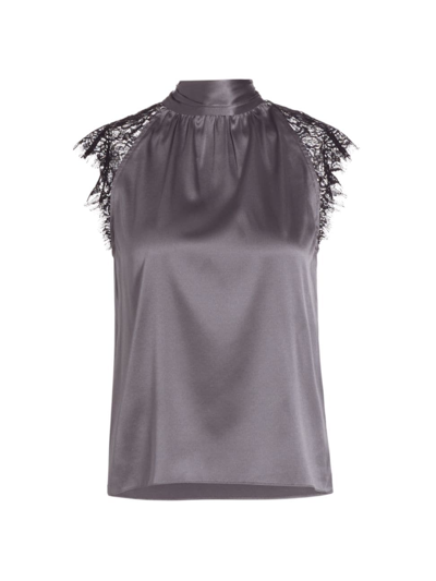 Shop Generation Love Women's Shayna Silk & Lace Blouse In Charcoal Black
