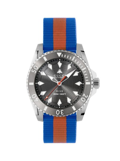 Shop Gucci Men's  Dive Steel & Rubber Strap Watch/40mm In Blue Brown