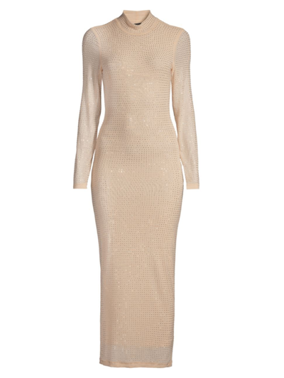 Shop Bardot Women's Strobe Long-sleeve Crystal Midi-dress In Beige