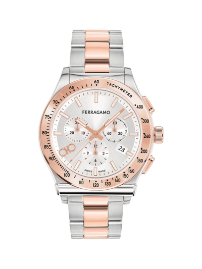 Shop Ferragamo Men's  1927 Chrono Stainless Steel Watch/42mm In Two Tone Rose Gold