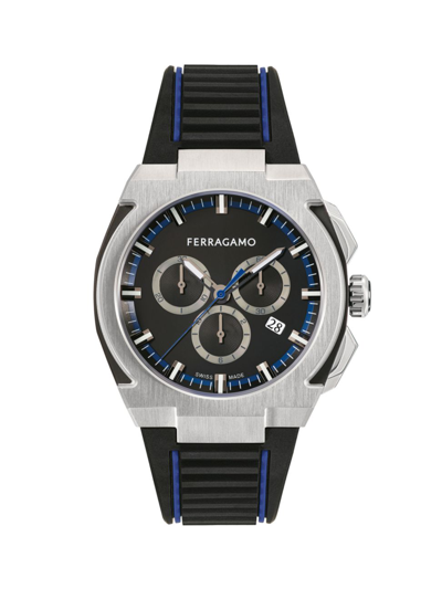 Shop Ferragamo Men's  Edge Chronograph Stainless Steel & Polyurethane Strap Watch/43mm
