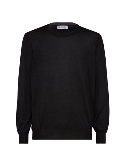 Shop Brunello Cucinelli Men's Lightweight Cashmere And Silk Crewneck Sweater In Black