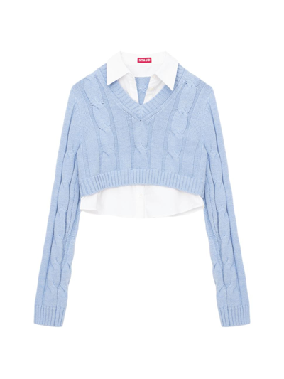 Shop Staud Women's Duke Layered Cropped Sweater In French Blue White