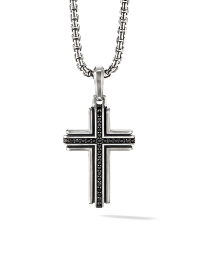 Shop David Yurman Men's Pavé Black Diamond Sterling Silver Deco Cross Pendant