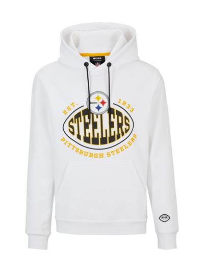 Shop Hugo Boss Men's Boss X Nfl Cotton-blend Hoodie With Collaborative Branding In Steelers Open White