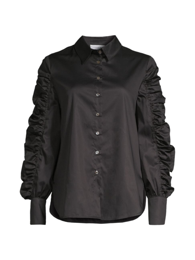 Shop Harshman Women's Juliana Ruched-sleeve Shirt In Black