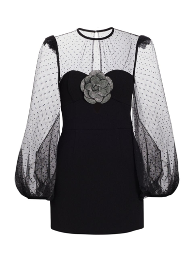 Shop Rebecca Vallance Women's Yvonne Crystal Flower-embellished Minidress In Black