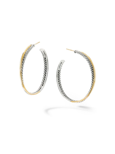 Shop David Yurman Women's Crossover Hoop Earrings In Sterling Silver With 18k Yellow Gold