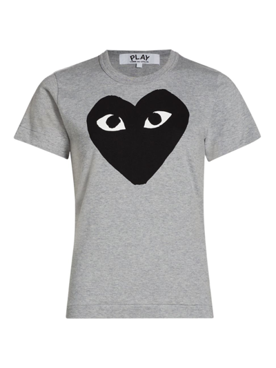 Shop Comme Des Garçons Play Women's Heart Logo Cotton T-shirt In Grey