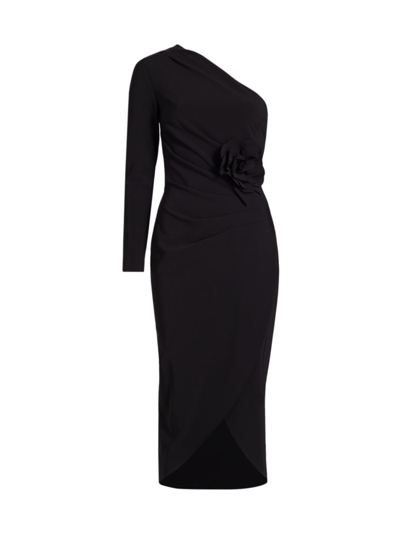 Shop Chiara Boni La Petite Robe Women's Agapios One-shoulder Rosette Midi-dress In Black