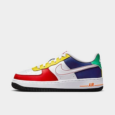 Nike Big Kids' Air Force 1 LV8 Casual Shoes Size 6.5 Leather University Red/Deep Royal Blue/Opti Yellow/White