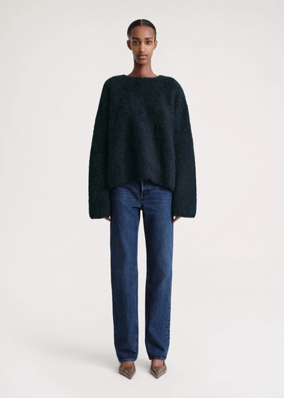 Totême Boxy Textured Alpaca Knit Sweater In Navy