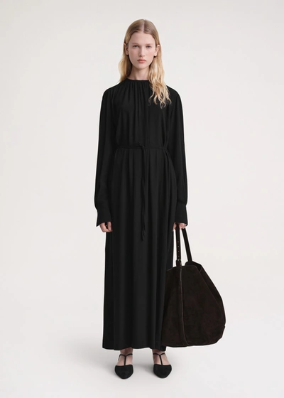 Shop Totême Gathered-neck Crepe Dress Black