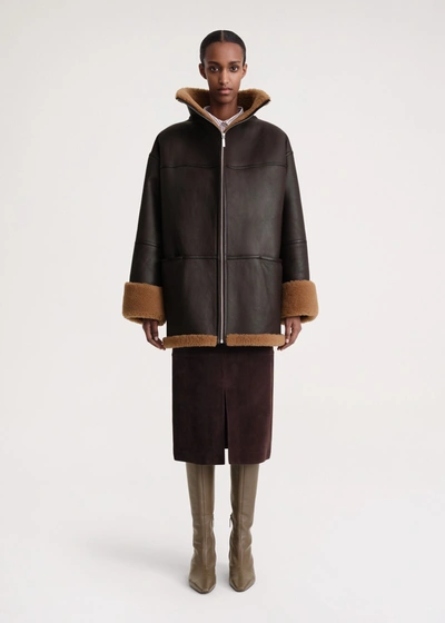 Shop Totême Signature Shearling Jacket Chocolate