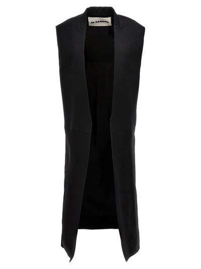 Shop Jil Sander Two-material Long Vest Gilet Black