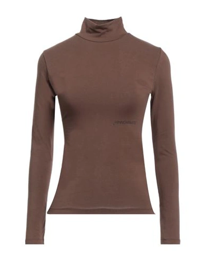 Shop Hinnominate Woman T-shirt Dark Brown Size L Cotton, Elastane