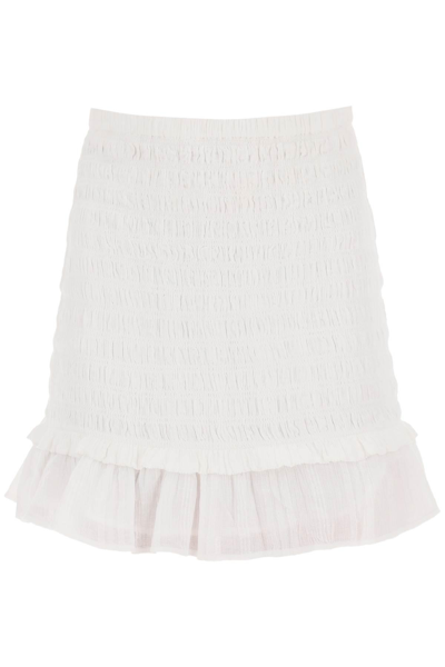 Shop Marant Etoile Smocked Cotton Dorela Mini Skirt In White
