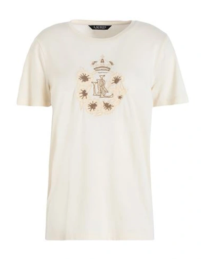 Shop Lauren Ralph Lauren Beaded-logo Jersey Tee Woman T-shirt Ivory Size S Cotton, Modal In White
