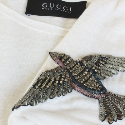 Pre-owned Gucci White Shirt With Bird Embroidered Patch