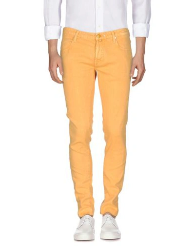 Shop Jacob Cohёn Man Jeans Apricot Size 33 Linen, Cotton, Elastane In Orange